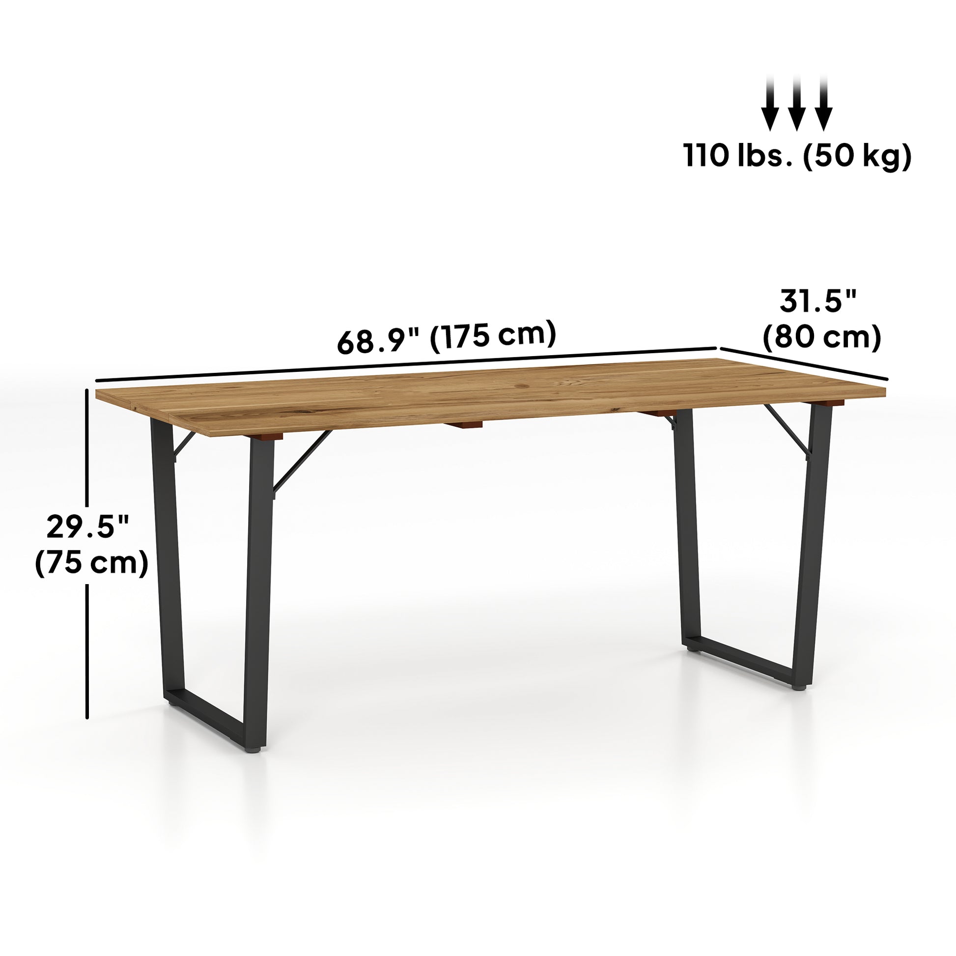 Outdoor Dining Table for 6, Wooden Slatted, Metal Frame, Yard, Deck, Lawn-DECOROLALA