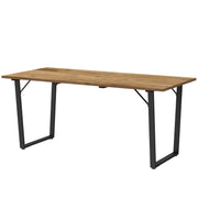 Outdoor Dining Table for 6, Wooden Slatted, Metal Frame, Yard, Deck, Lawn-DECOROLALA