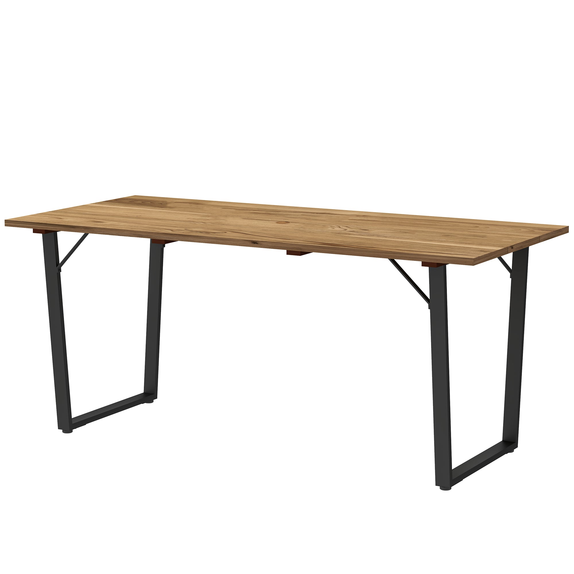 Outdoor Dining Table for 6, Wooden Slatted, Metal Frame, Yard, Deck, Lawn-DECOROLALA