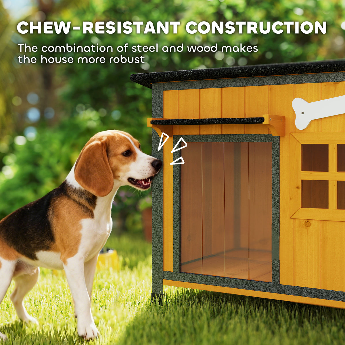 Outdoor Dog House - Yellow Wood and Steel Chew-Proof Kennel-Dogs-DECOROLALA