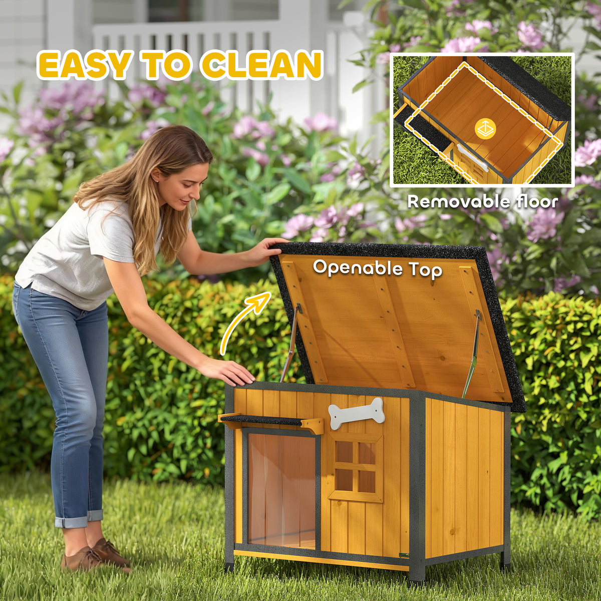 Outdoor Dog House - Yellow Wood and Steel Chew-Proof Kennel-Dogs-DECOROLALA