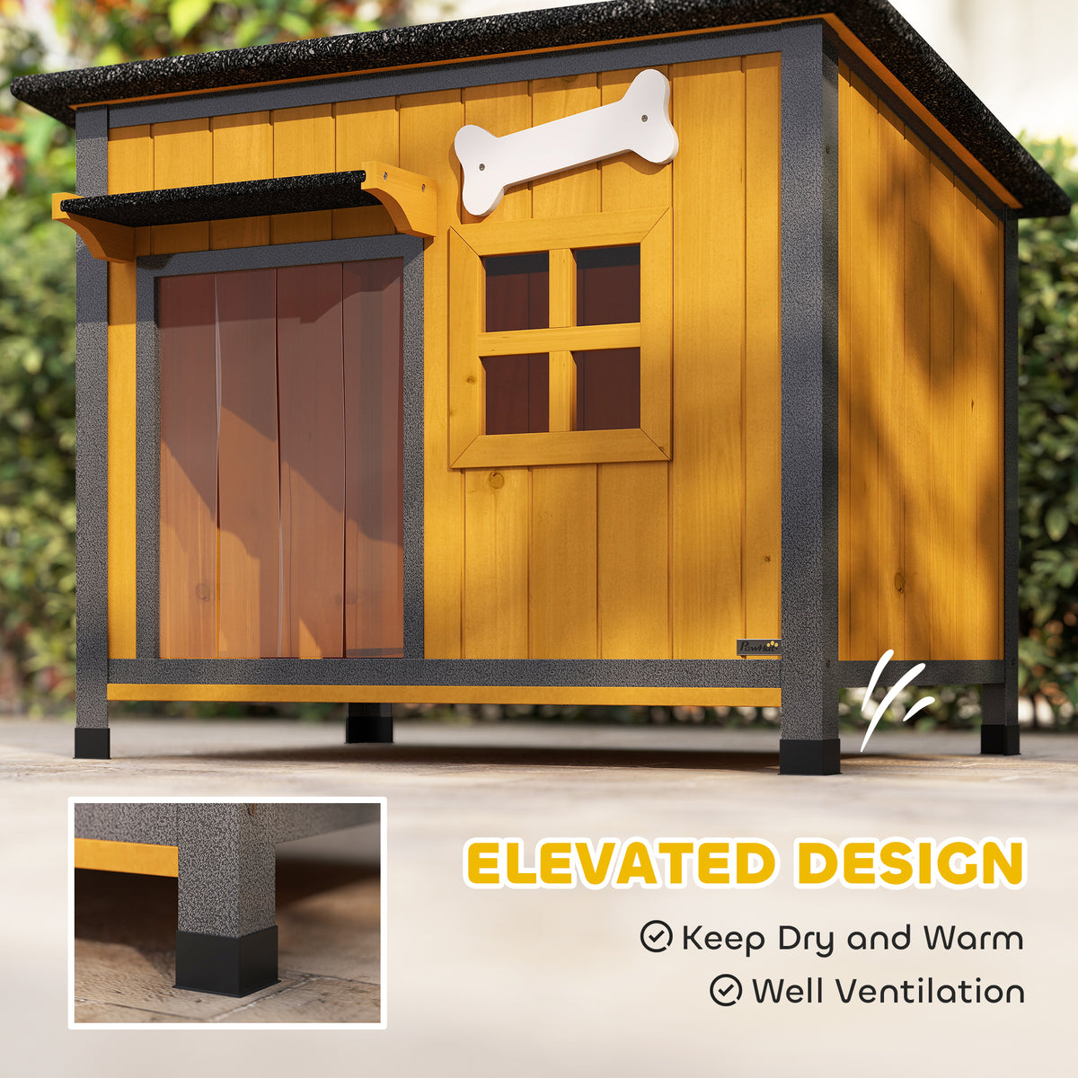 Outdoor Dog House - Yellow Wood and Steel Chew-Proof Kennel-Dogs-DECOROLALA