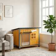 Outdoor Dog House - Yellow Wood and Steel Chew-Proof Kennel-Dogs-DECOROLALA