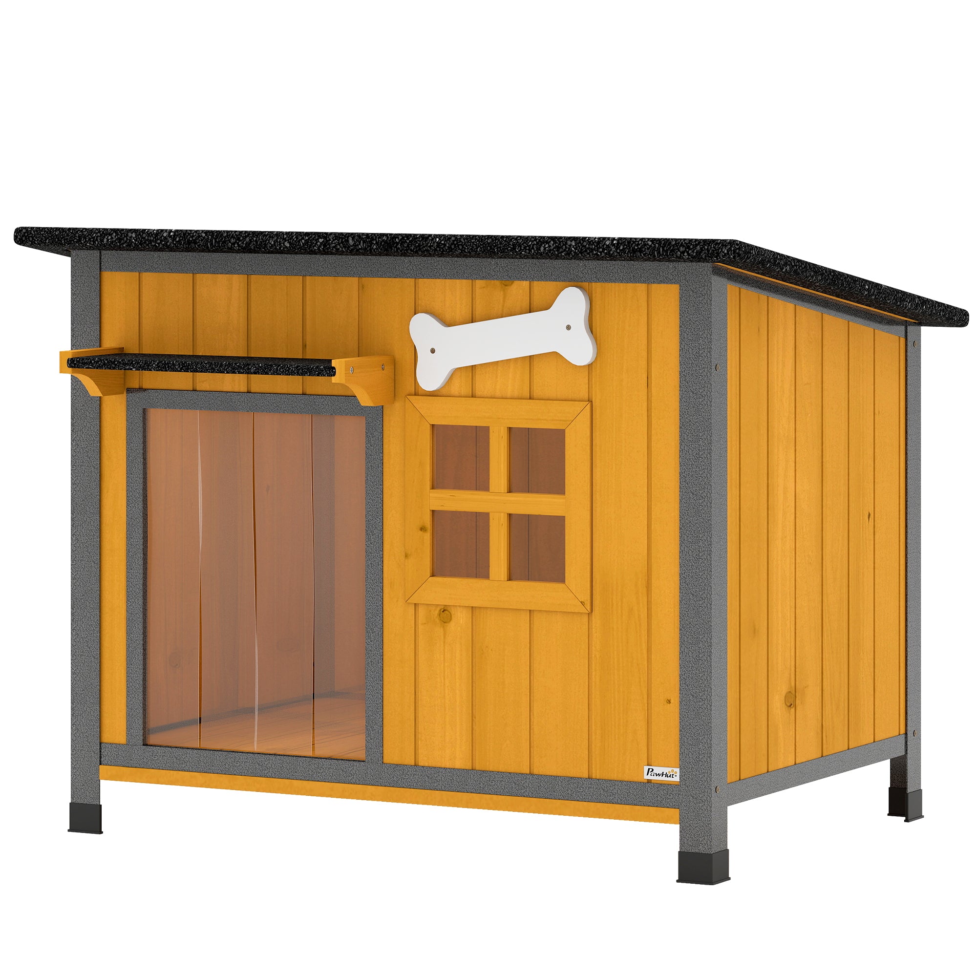 Outdoor Dog House with Anti-Chewing Steel Frame, Openable Roof, Removable Floor, Door Curtain, Yellow-Dogs-DECOROLALA