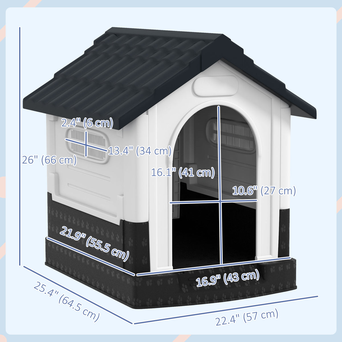 Outdoor Dog House with Windows - Dark Grey 64.5 x 57 x 66cm-Dogs-DECOROLALA