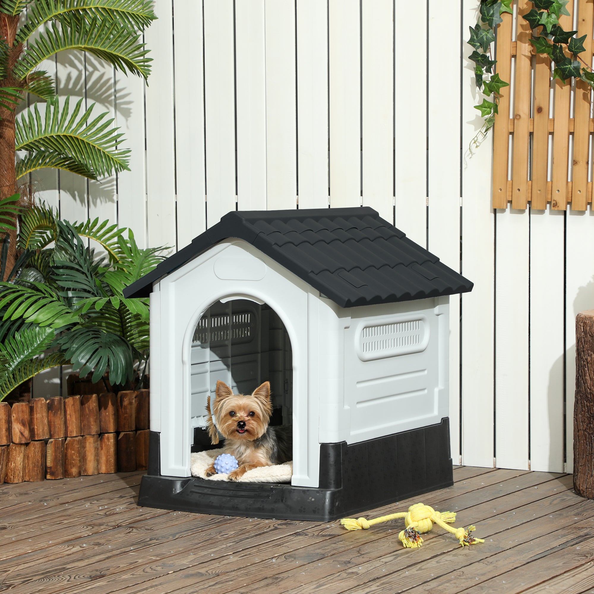 Outdoor Dog House with Windows - Dark Grey 64.5 x 57 x 66cm-Dogs-DECOROLALA