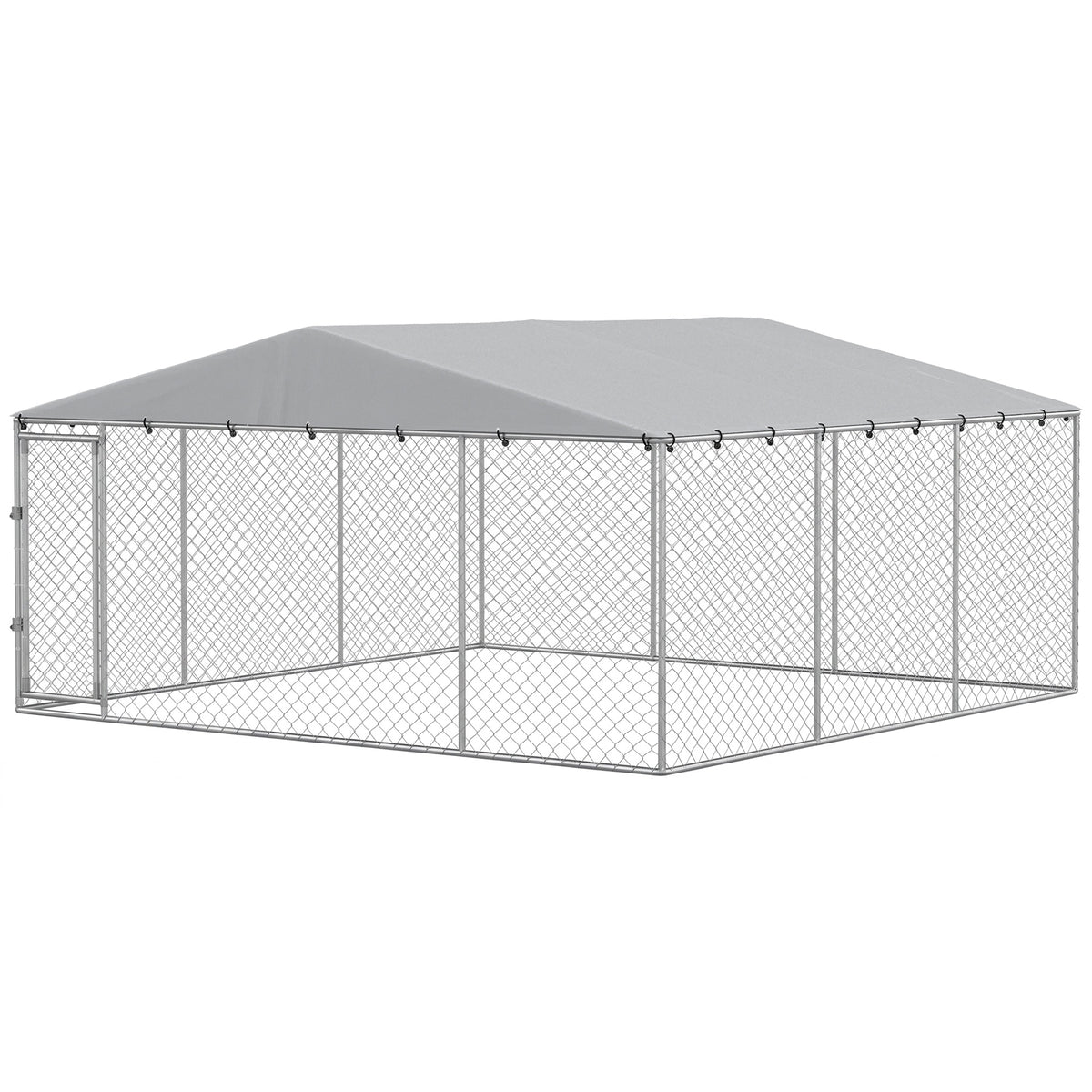 Outdoor Dog Kennel - 13.1' x 13.1' x 6.6' Galvanized Steel Silver-Dog Supplies-DECOROLALA