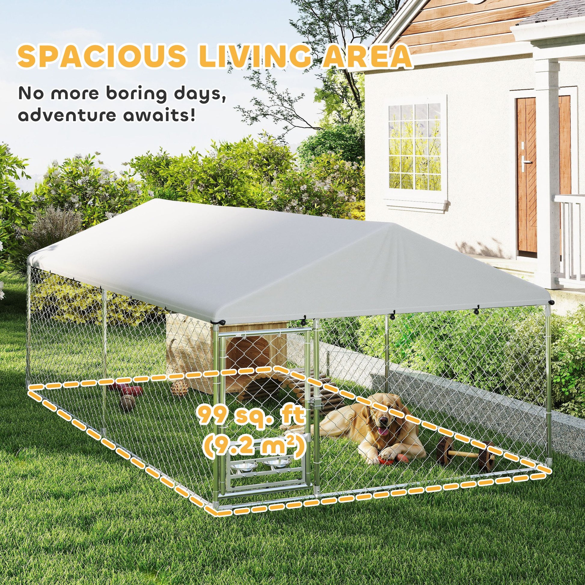 Outdoor Dog Kennel - 13.1' x 7.5' x 5.2' Silver Steel-DECOROLALA