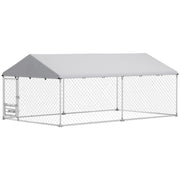 Outdoor Dog Kennel - 13.1' x 7.5' x 5.2' Silver Steel-DECOROLALA