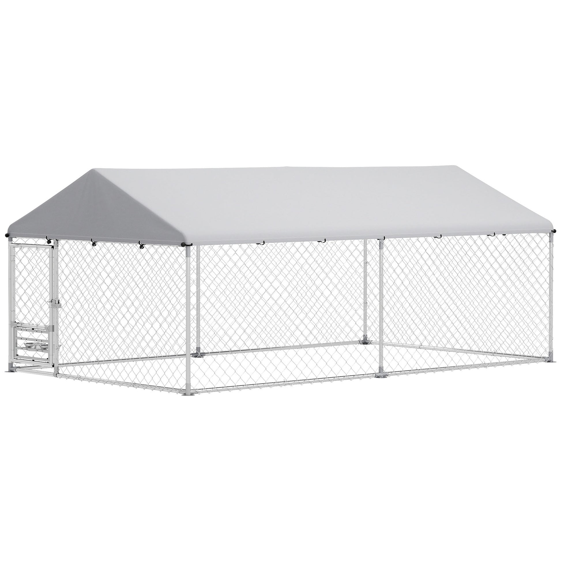 Outdoor Dog Kennel - 13.1' x 7.5' x 5.2' Silver Steel-DECOROLALA