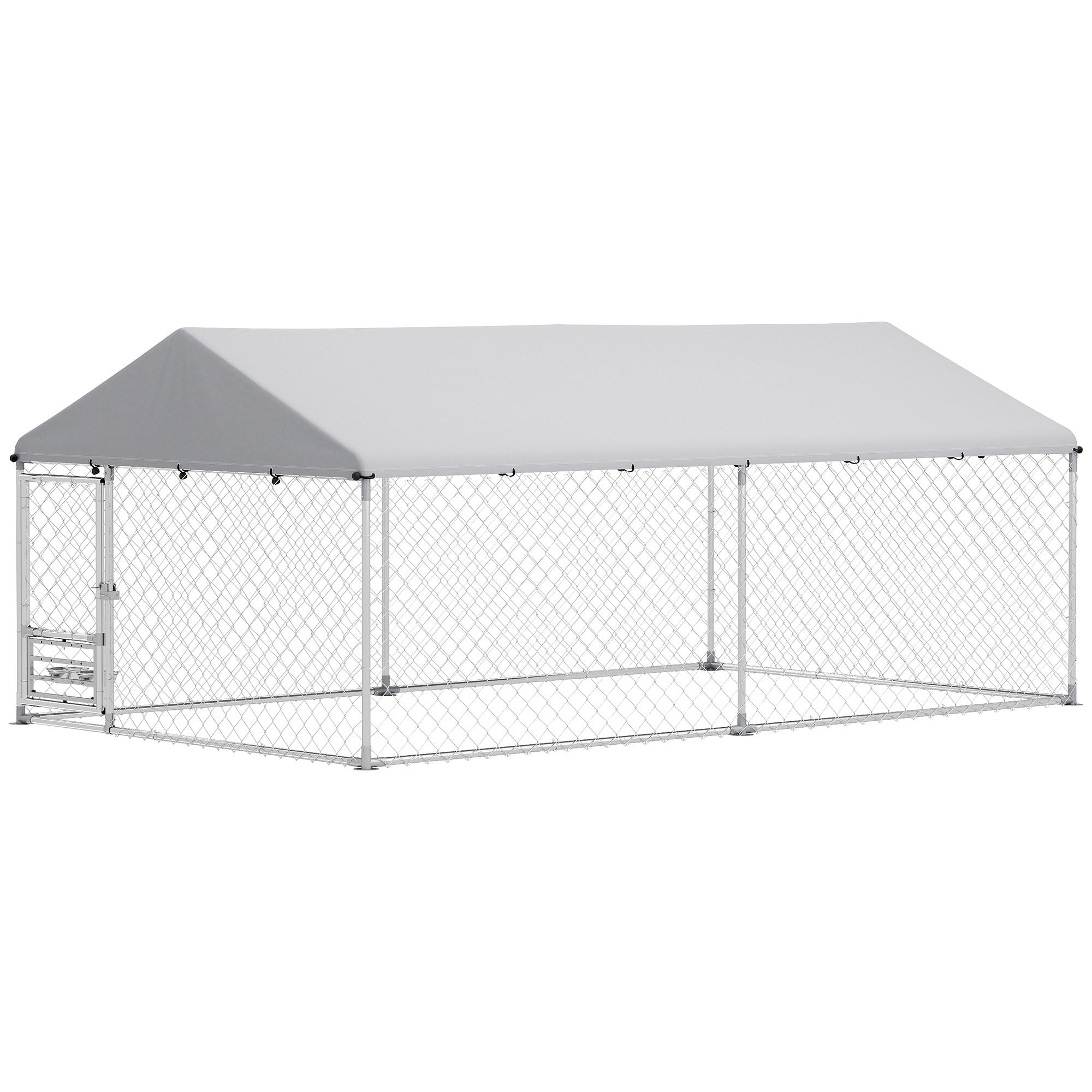 Outdoor Dog Kennel - 13.1' x 7.5' x 5.2' Silver Steel-DECOROLALA