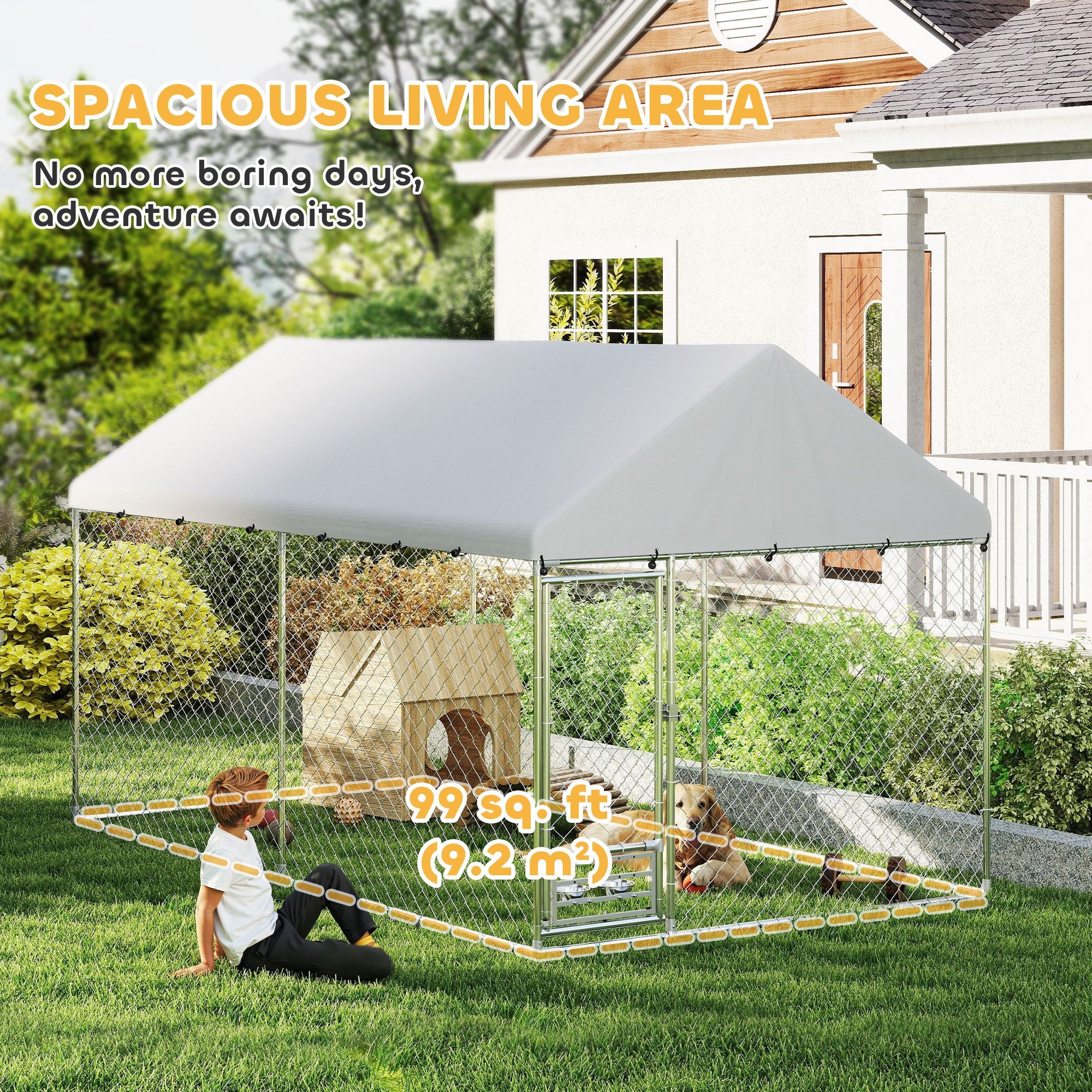 Outdoor Dog Kennel - 13.1' x 7.5' x 7.5' Silver Steel-DECOROLALA