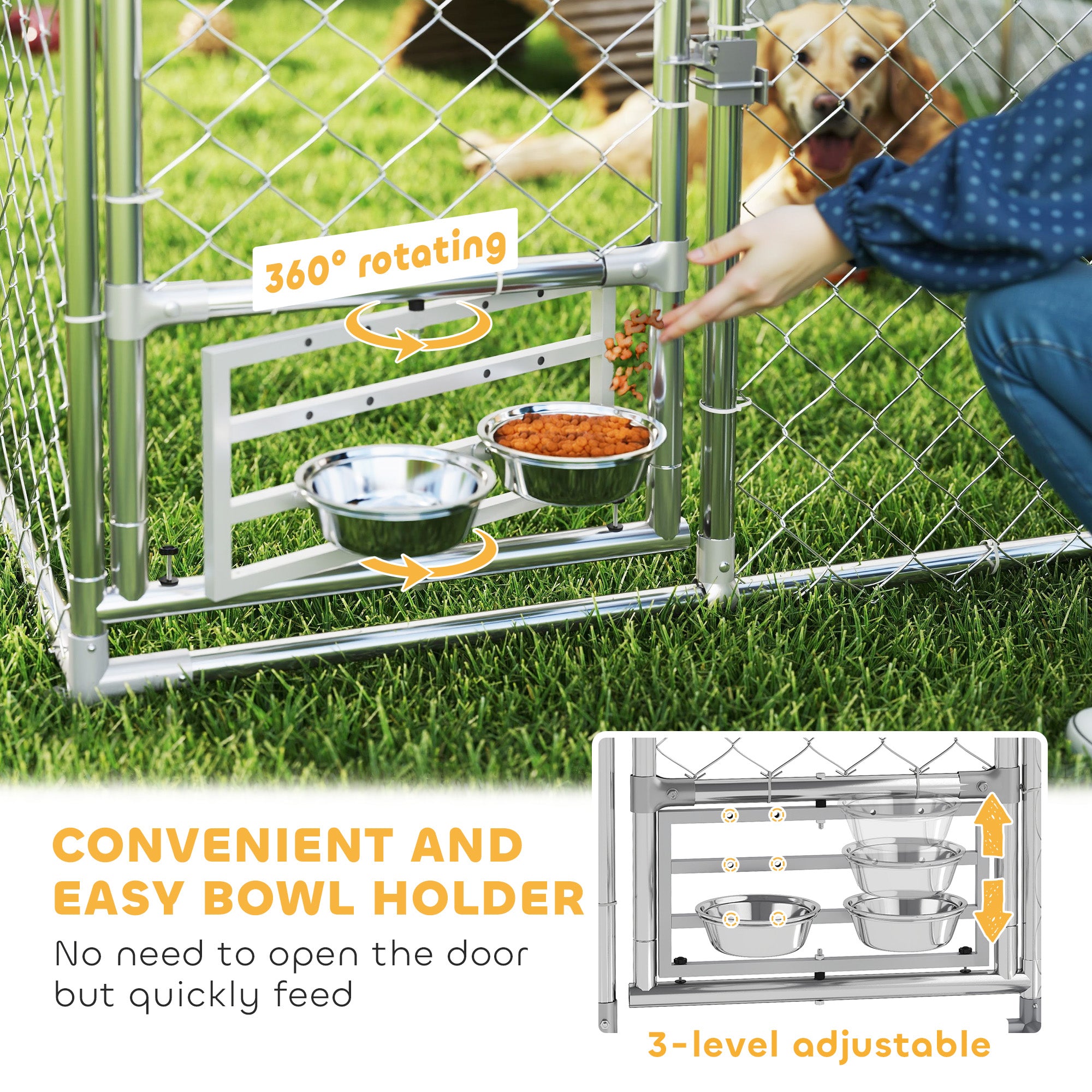 Outdoor Dog Kennel - 13.1' x 7.5' x 7.5' Silver Steel-DECOROLALA