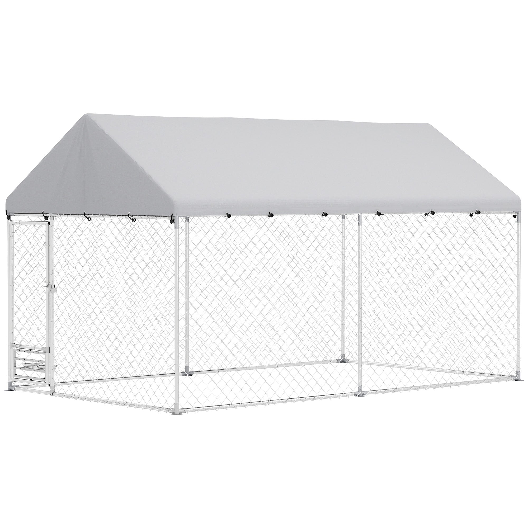 Outdoor Dog Kennel - 13.1' x 7.5' x 7.5' Silver Steel-DECOROLALA