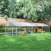 Outdoor Dog Kennel - 19.7'x7.5'x4.9' Galvanized Steel Silver-Dogs-DECOROLALA