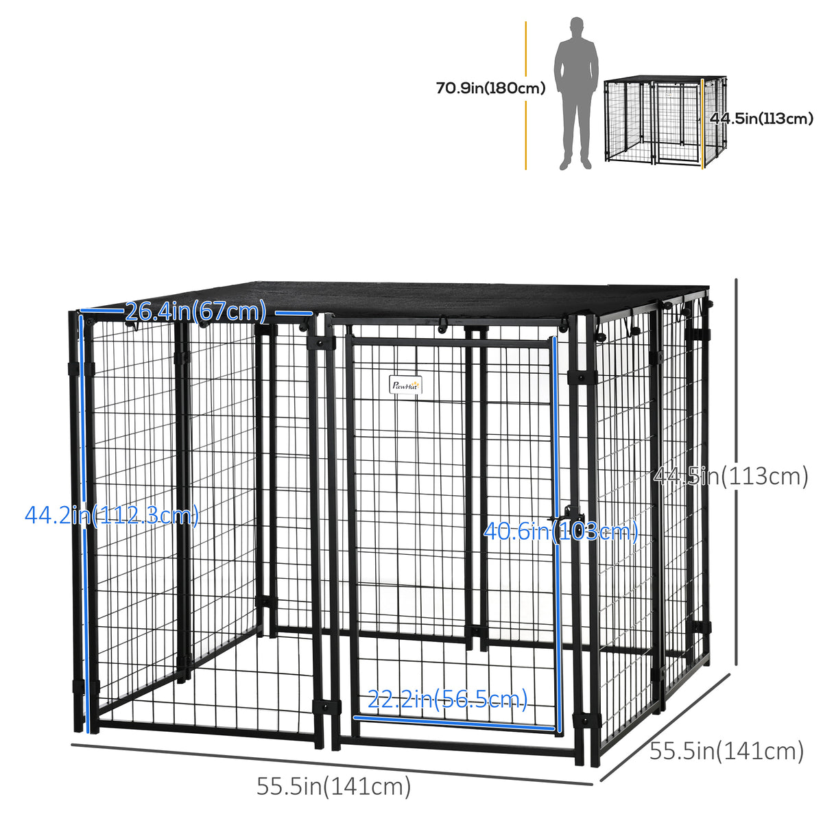 Outdoor Dog Kennel - 55.5" Lockable Pet Playpen with Cover, Black-Dogs-DECOROLALA