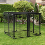 Outdoor Dog Kennel - 55.5" Lockable Pet Playpen with Cover, Black-Dogs-DECOROLALA