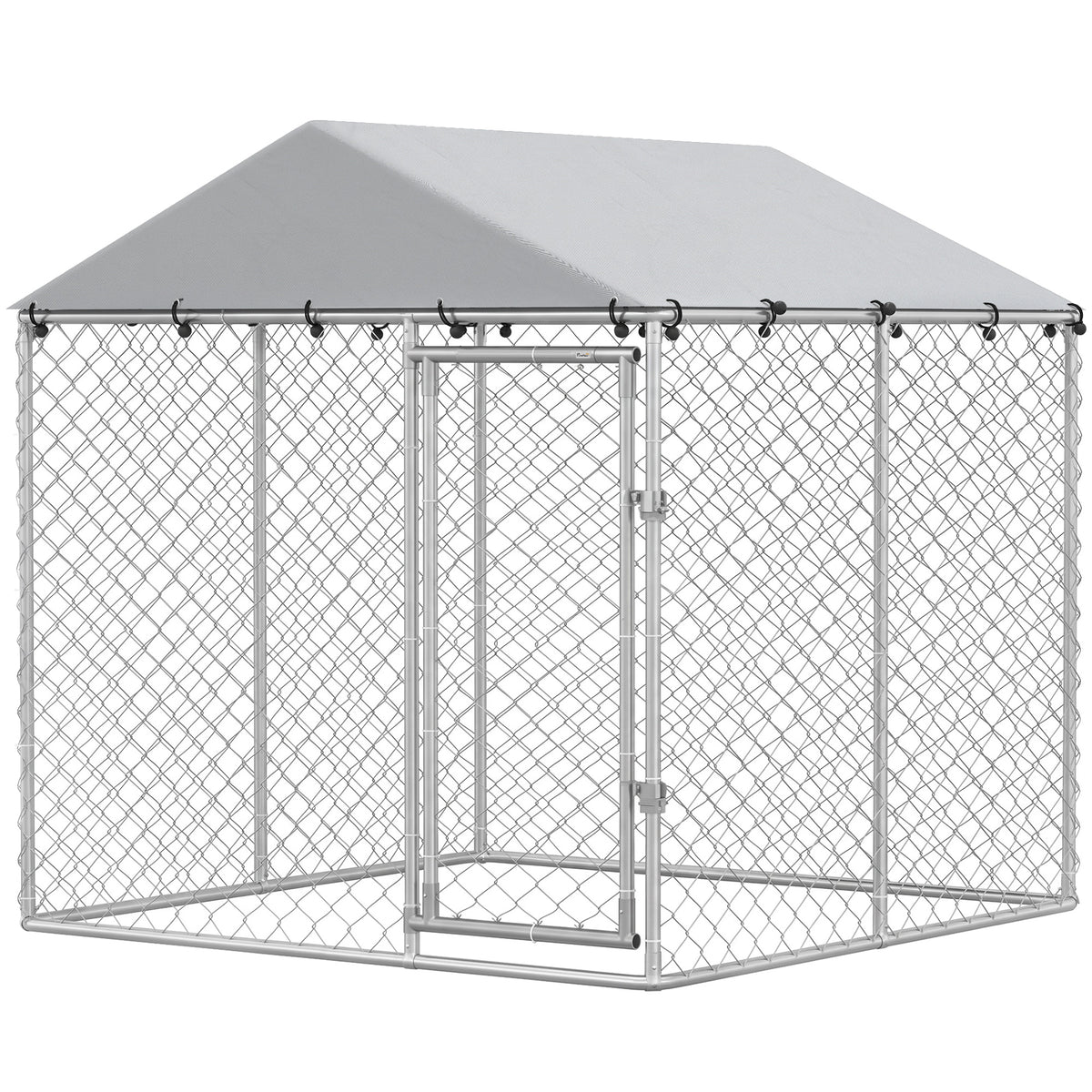 Outdoor Dog Kennel - 6.6' x 6.6' Galvanized Steel with Roof Silver-Dog Supplies-DECOROLALA