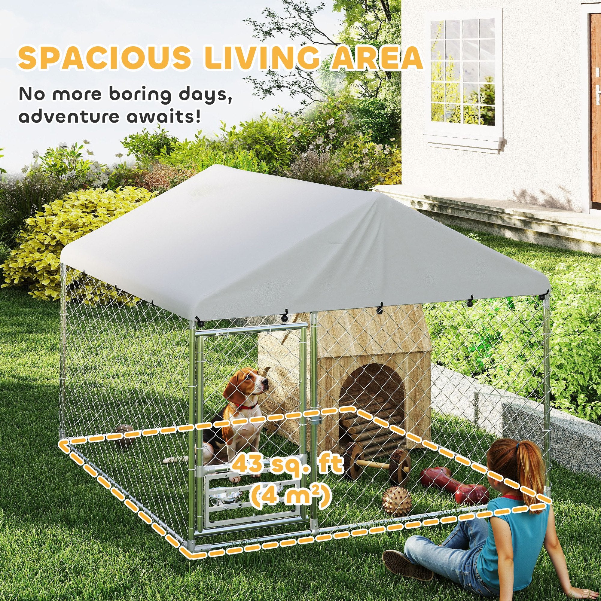 Outdoor Dog Kennel - 6.6' x 6.6' x 5.1' Silver Steel Run-DECOROLALA