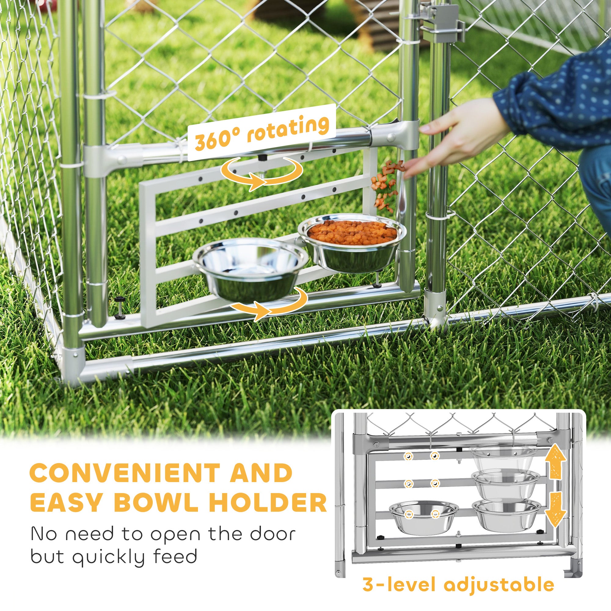 Outdoor Dog Kennel - 6.6' x 6.6' x 5.1' Silver Steel Run-DECOROLALA