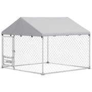 Outdoor Dog Kennel - 6.6' x 6.6' x 5.1' Silver Steel Run-DECOROLALA