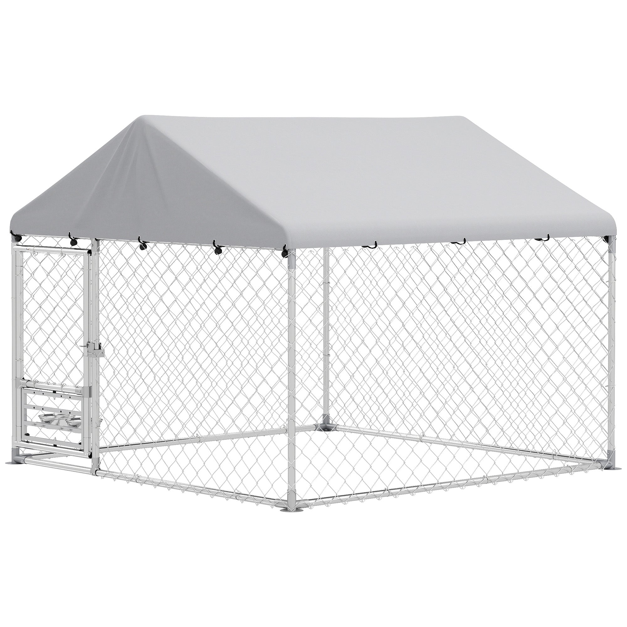 Outdoor Dog Kennel - 6.6' x 6.6' x 5.1' Silver Steel Run-DECOROLALA
