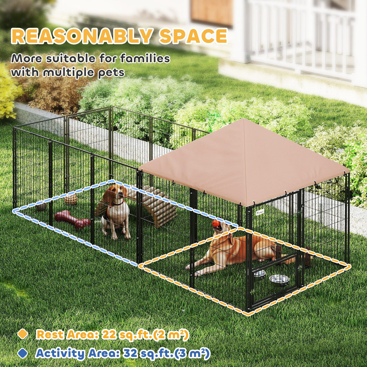 Outdoor Dog Kennel - Coffee 11.3' x 4.7' x 5.1' with Cover & Bowls-Dogs-DECOROLALA