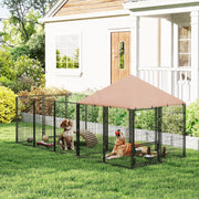 Outdoor Dog Kennel - Coffee 11.3' x 4.7' x 5.1' with Cover & Bowls-Dogs-DECOROLALA