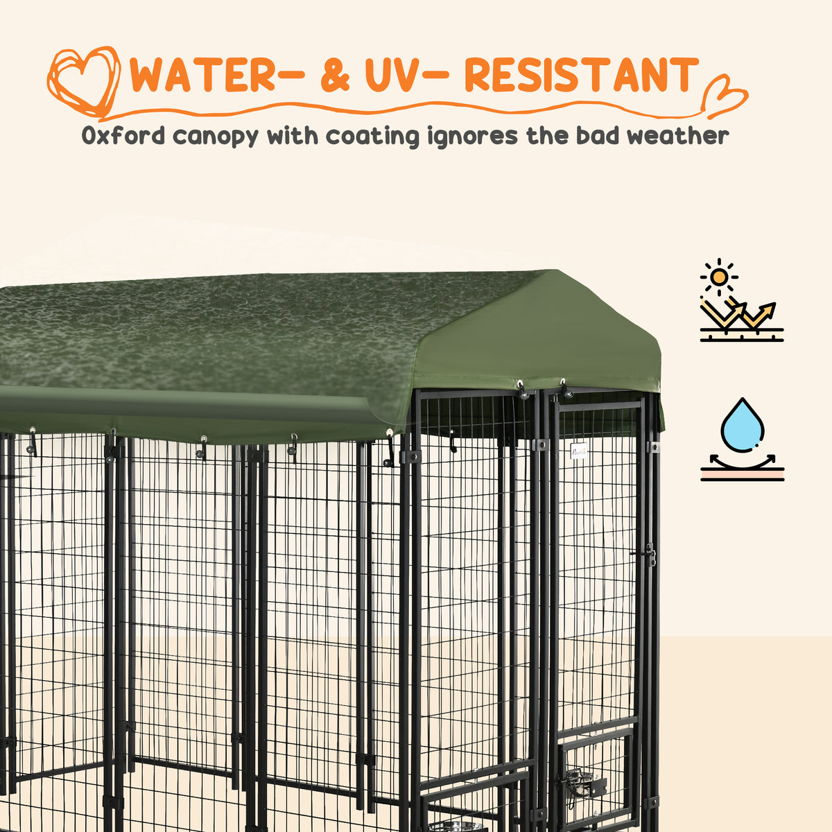 Outdoor Dog Kennel - Lockable Steel Playpen with Roof & Bowls, Green-Dogs-DECOROLALA