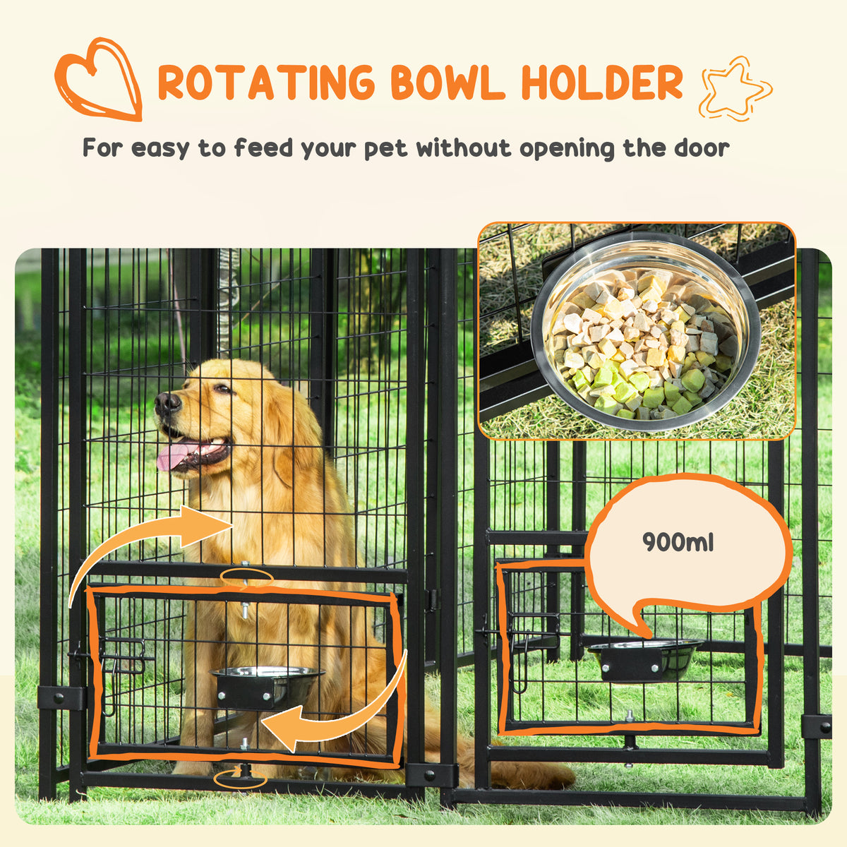 Outdoor Dog Kennel - Lockable Steel Playpen with Roof & Bowls, Green-Dogs-DECOROLALA