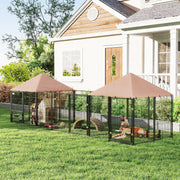 Outdoor Dog Kennel with 2 Rooms & Bowls - Coffee 16.2' x 4.7'-Dogs-DECOROLALA