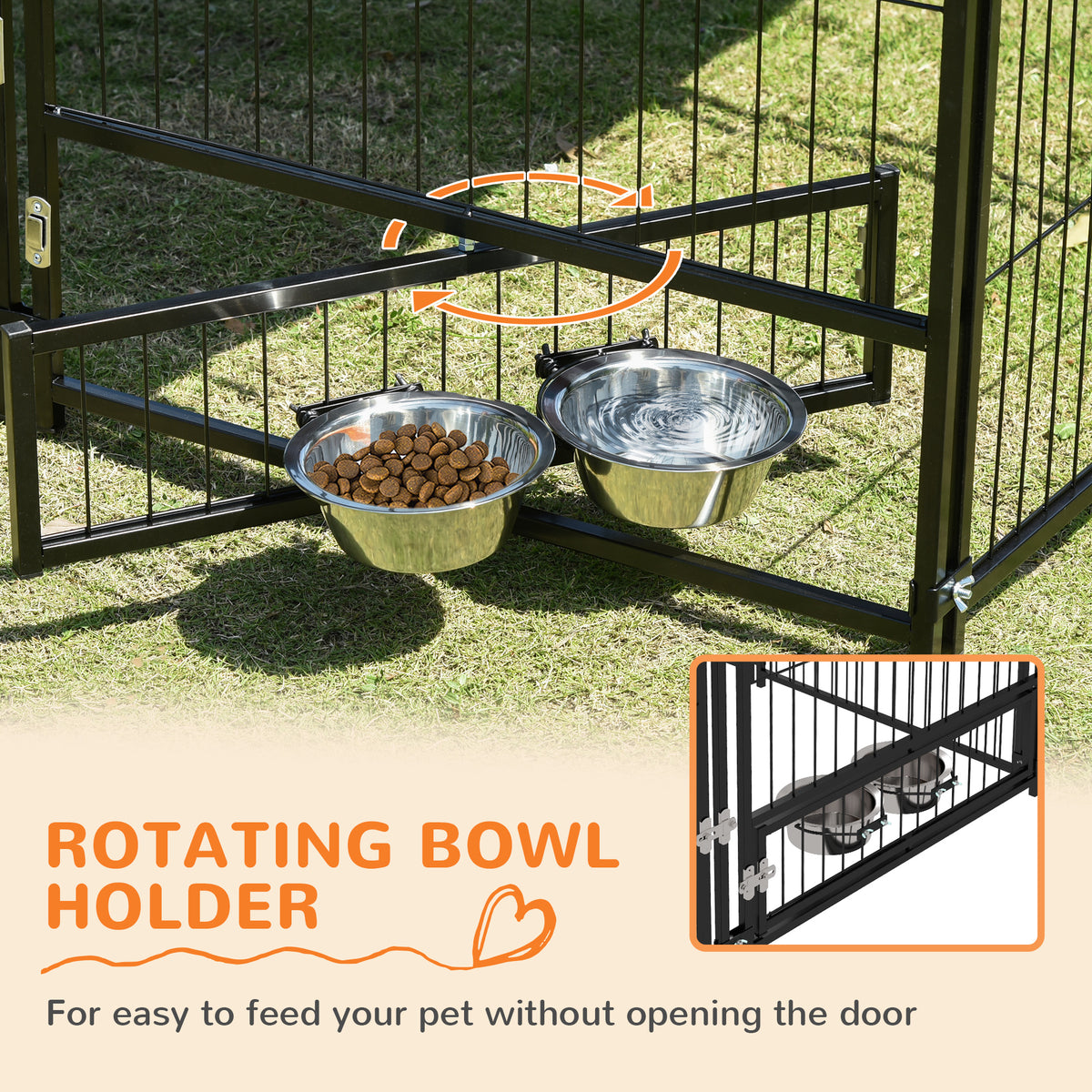 Outdoor Dog Kennel with Canopy and Rotating Bowls - Coffee-Dogs-DECOROLALA