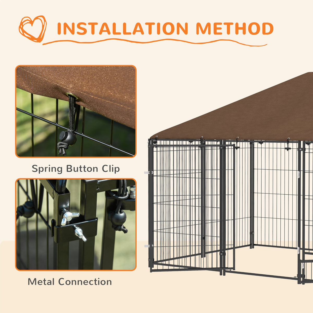 Outdoor Dog Kennel with Canopy and Rotating Bowls - Coffee-Dogs-DECOROLALA