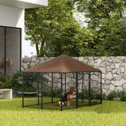 Outdoor Dog Kennel with Canopy and Rotating Bowls - Coffee-Dogs-DECOROLALA