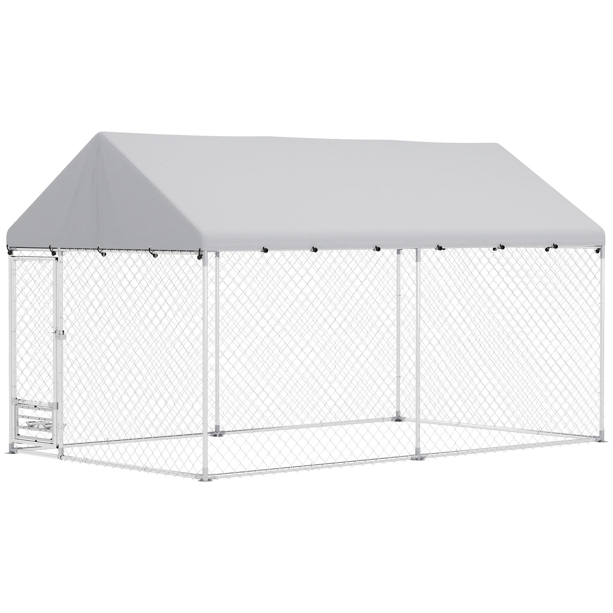 Outdoor Dog Kennel with Cover and Feeding Bowls - 13.1' x 7.5' x 7.5'-Dogs-DECOROLALA