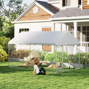 Outdoor Dog Kennel with Cover and Feeding Bowls - 13.1' x 7.5' x 7.5'-Dogs-DECOROLALA