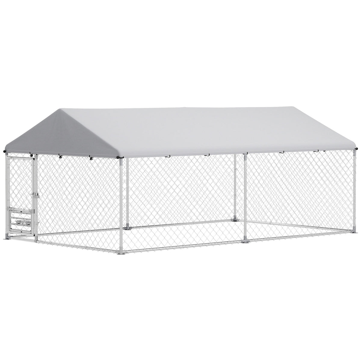 Outdoor Dog Kennel with Cover and Rotating Bowls - 13.1' x 7.5'-Dogs-DECOROLALA