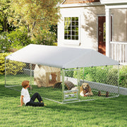 Outdoor Dog Kennel with Cover and Rotating Bowls - 13.1' x 7.5'-Dogs-DECOROLALA