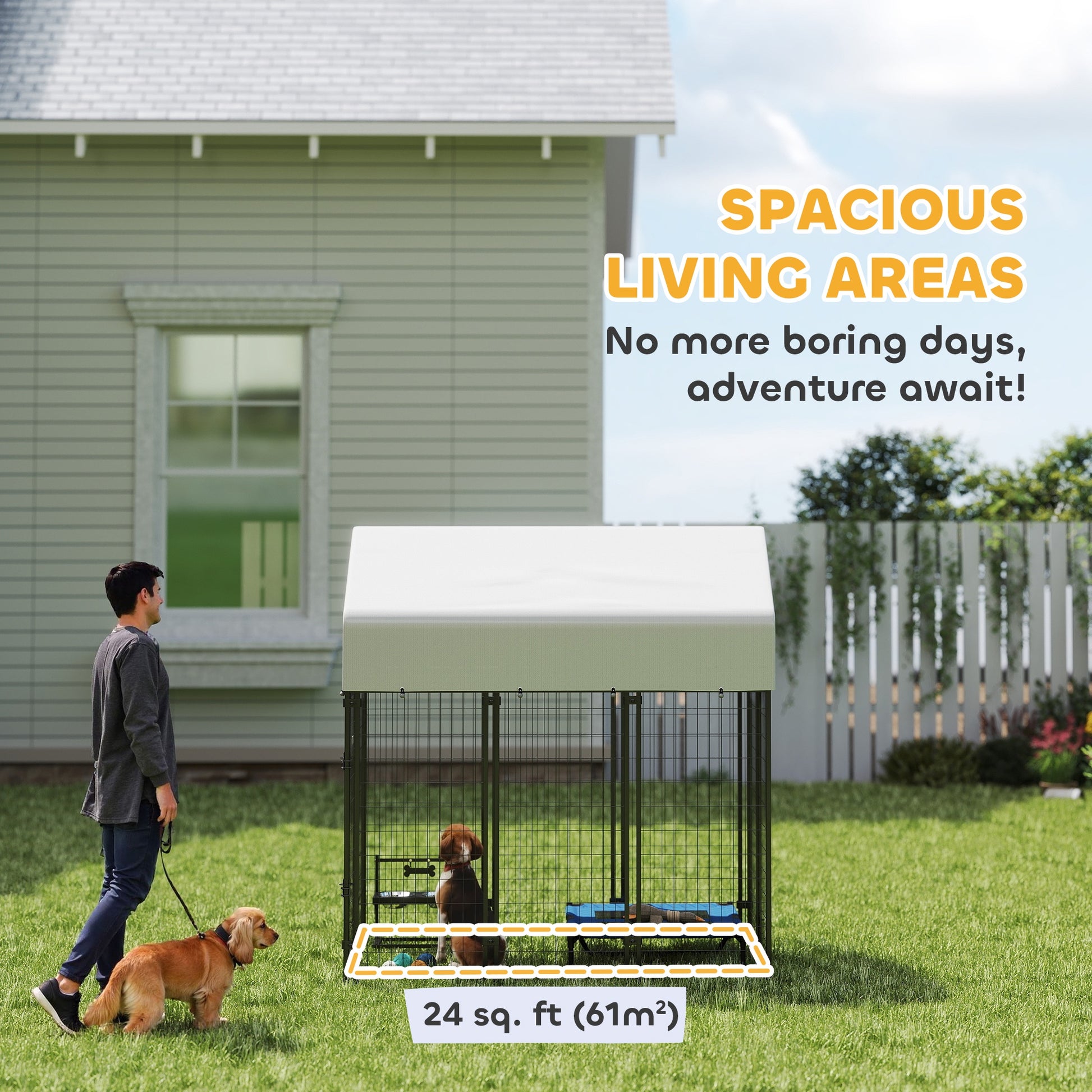Outdoor Dog Kennel with Roof, 6' x 4' x 6' Heavy Duty Welded Wire Dog Playpen Enclosure with Escape-proof Lock-DECOROLALA