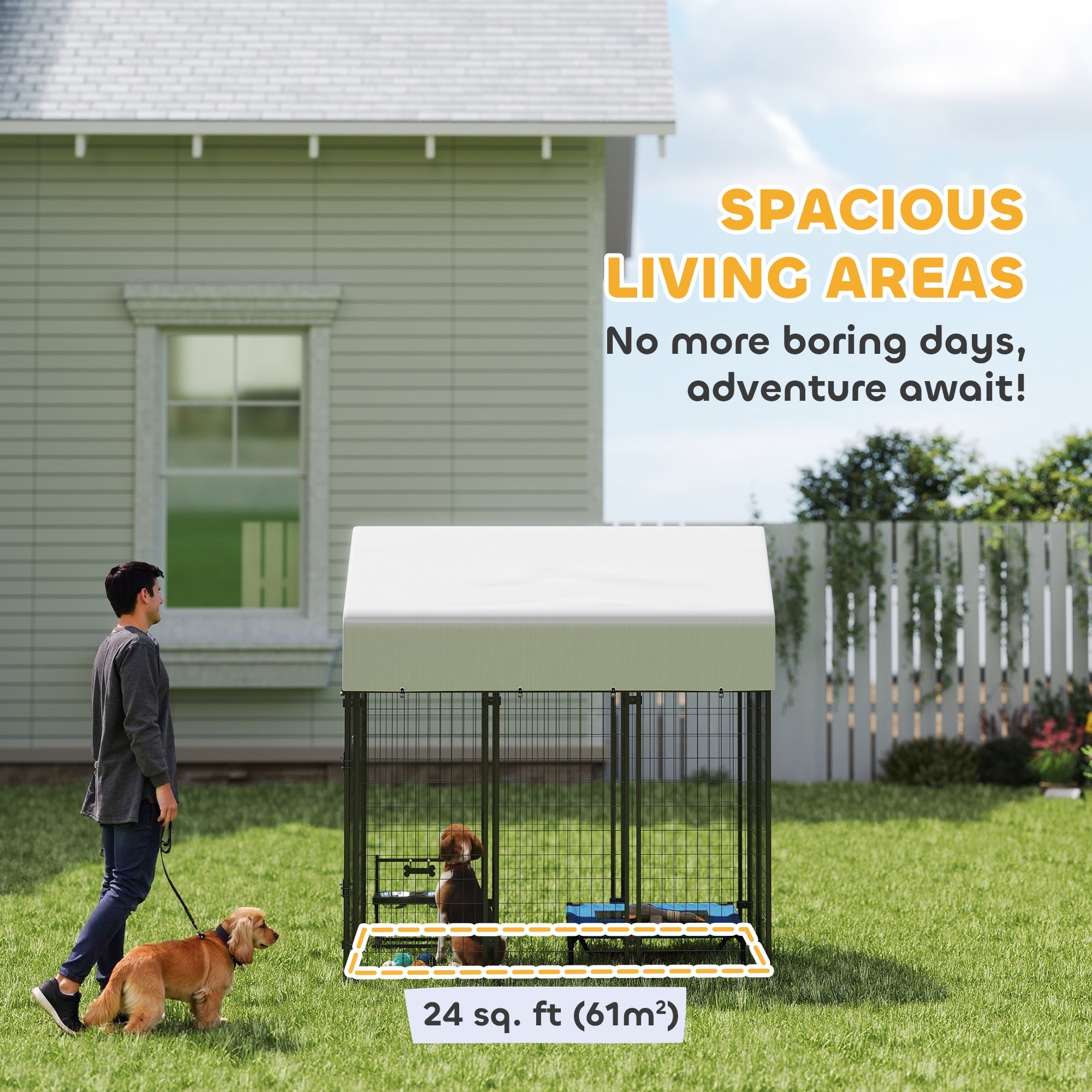 Outdoor Dog Kennel with Roof, 6' x 4' x 6' Heavy Duty Welded Wire Dog Playpen Enclosure with Escape-proof Lock-DECOROLALA