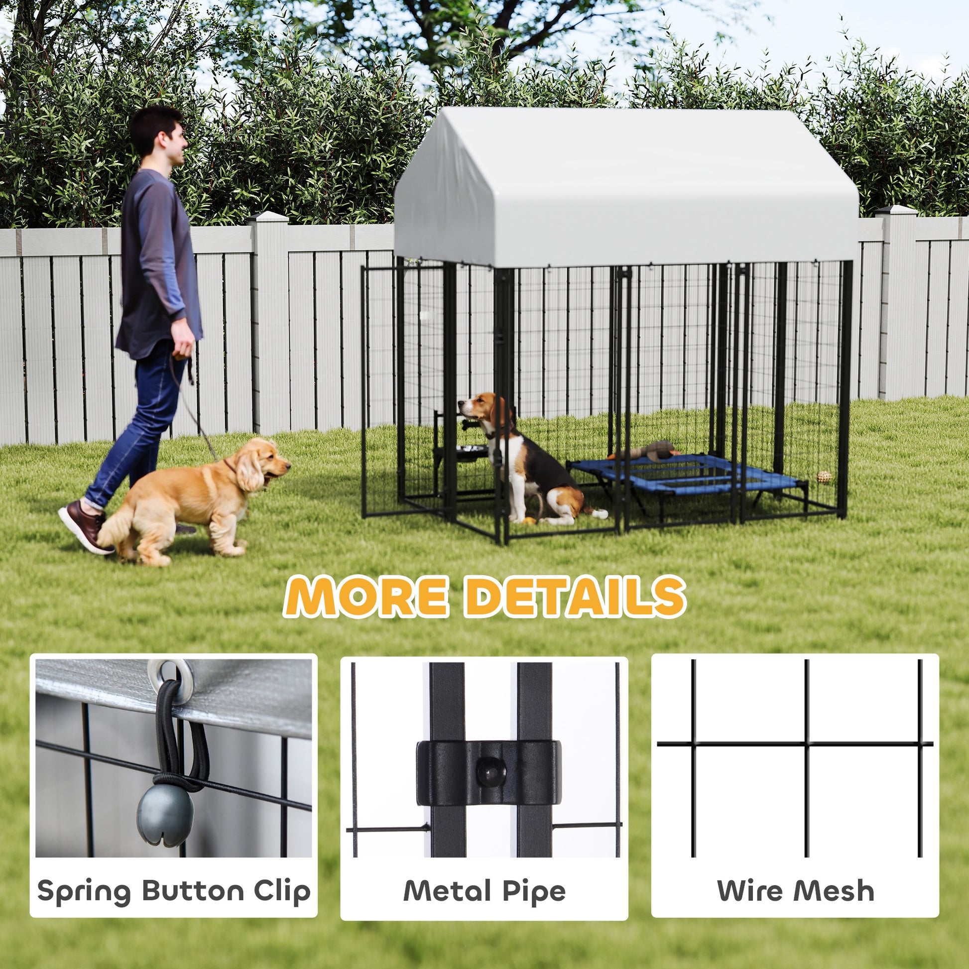Outdoor Dog Kennel with Roof, 6' x 4' x 6' Heavy Duty Welded Wire Dog Playpen Enclosure with Escape-proof Lock-DECOROLALA