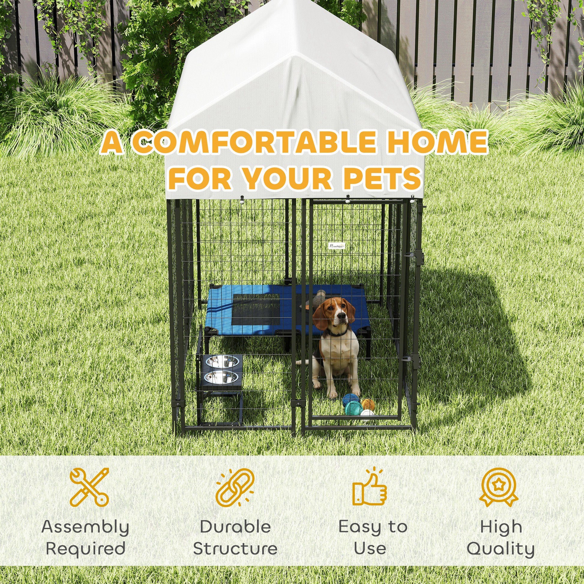 Outdoor Dog Kennel with Roof, 6' x 4' x 6' Heavy Duty Welded Wire Dog Playpen Enclosure with Escape-proof Lock-DECOROLALA