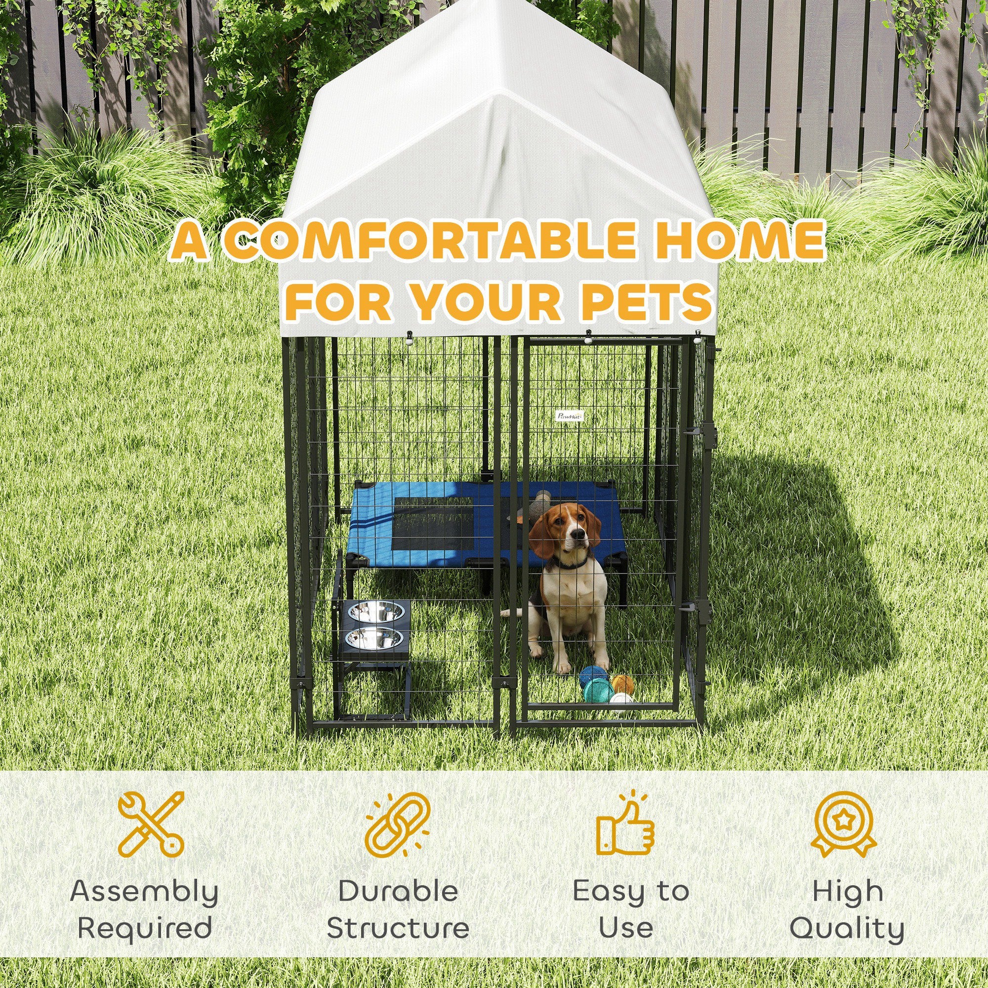 Outdoor Dog Kennel with Roof, 6' x 4' x 6' Heavy Duty Welded Wire Dog Playpen Enclosure with Escape-proof Lock-DECOROLALA