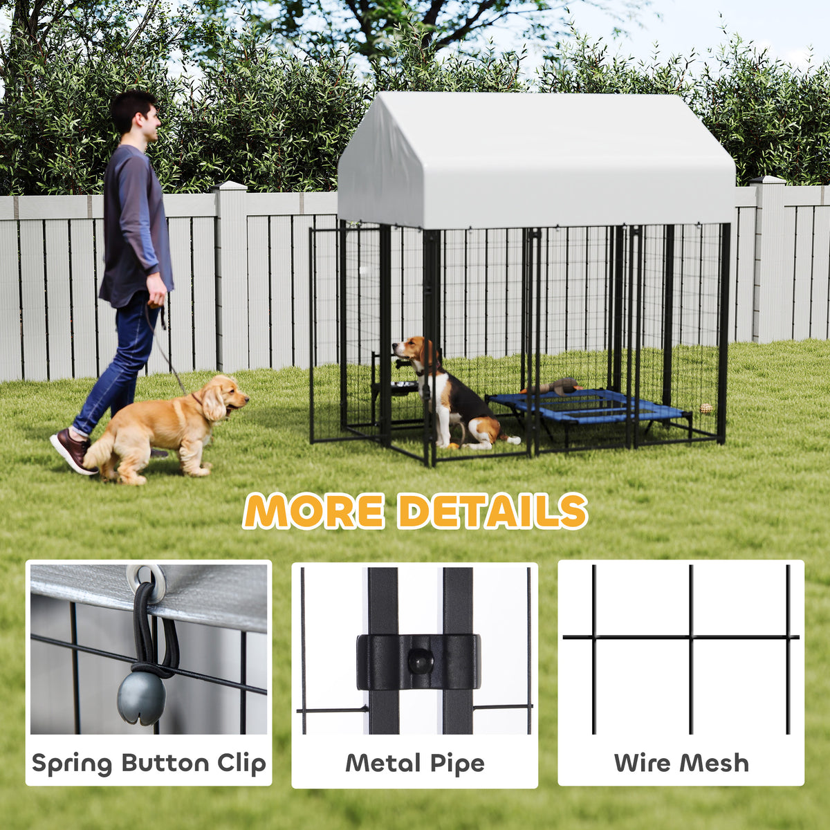 Outdoor Dog Kennel with Roof, 6' x 4' x 6' Heavy Duty Welded Wire Dog Playpen Enclosure with Escape-proof Lock-DECOROLALA