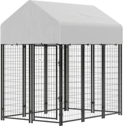Outdoor Dog Kennel with Roof, 6' x 4' x 6' Heavy Duty Welded Wire Dog Playpen Enclosure with Escape-proof Lock-DECOROLALA