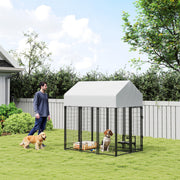 Outdoor Dog Kennel with Roof, 6' x 4' x 6' Heavy Duty Welded Wire Dog Playpen Enclosure with Escape-proof Lock-DECOROLALA