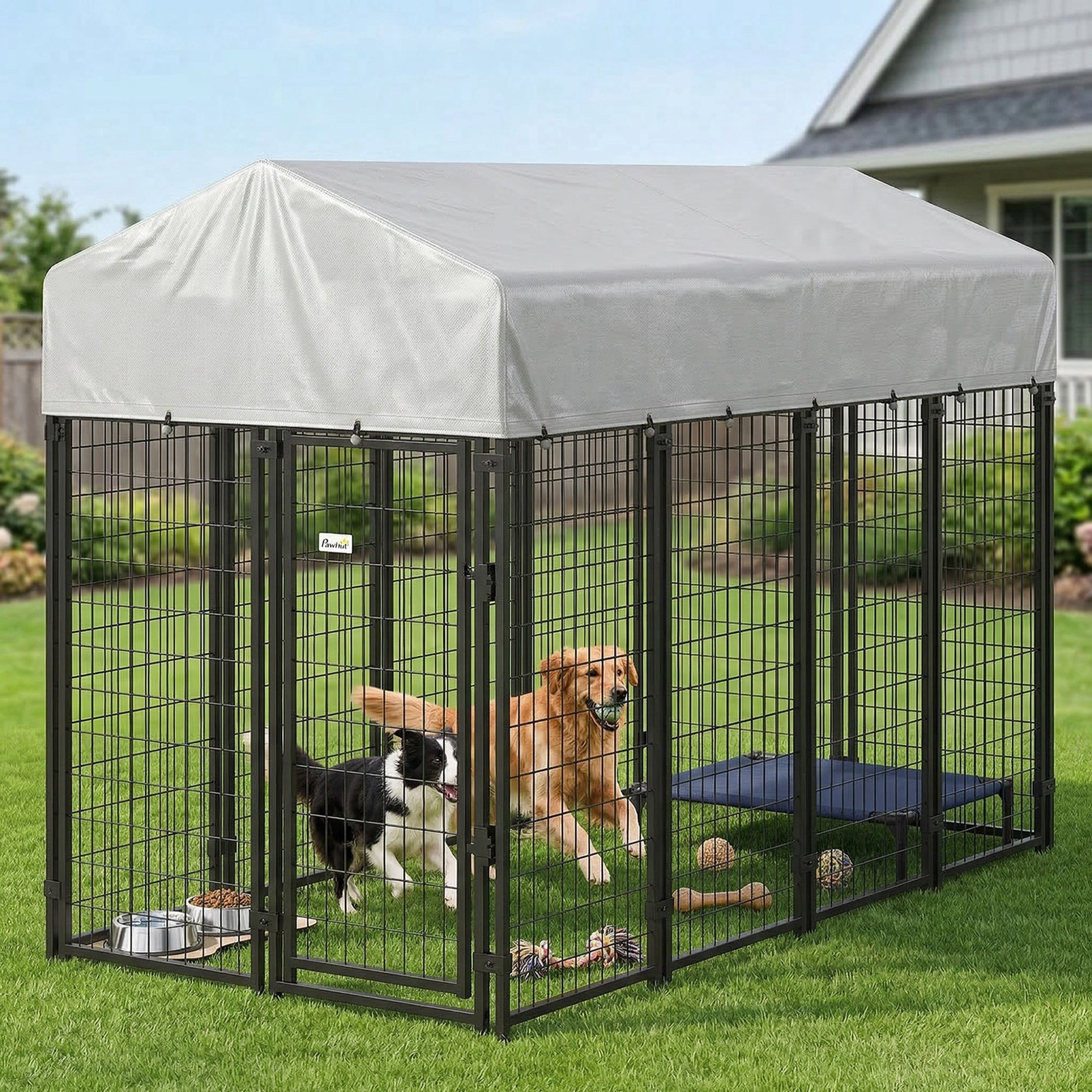 Outdoor Dog Kennel with Roof - 8' x 4' x 6' Heavy Duty Steel Playpen-Dogs-DECOROLALA