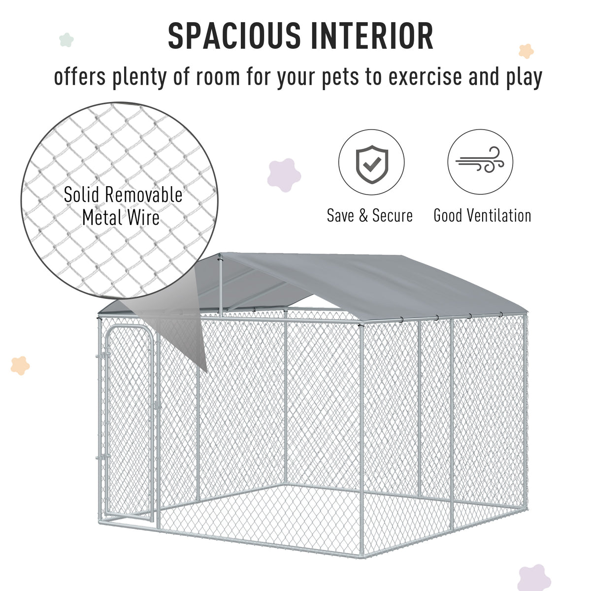 Outdoor Dog Kennel with Roof and Lockable Door - 9.8' x 9.8' Silver-Dogs-DECOROLALA