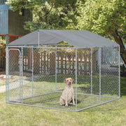 Outdoor Dog Kennel with Roof and Lockable Door - 9.8' x 9.8' Silver-Dogs-DECOROLALA