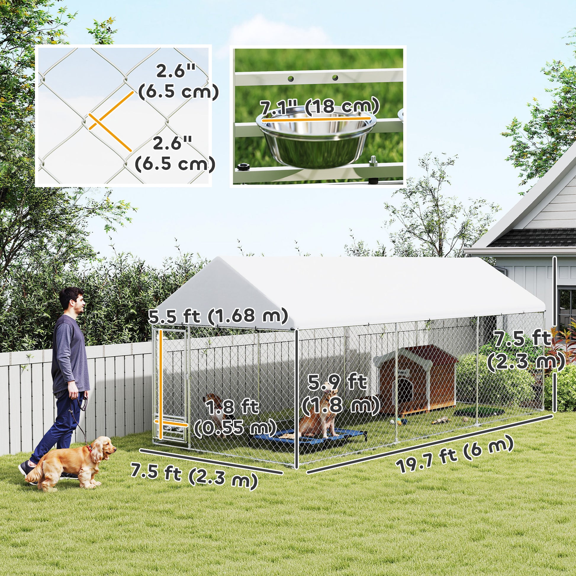 Outdoor Dog Kennel with UV-Resistant Cover - 19.7' x 7.5' x 7.5'-DECOROLALA